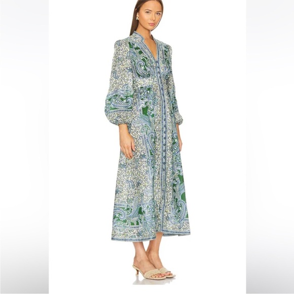 NWT Zimmermann Ottie Plunge Midi Dress in Green Paisley US SZ 6 - Picture 3 of 12